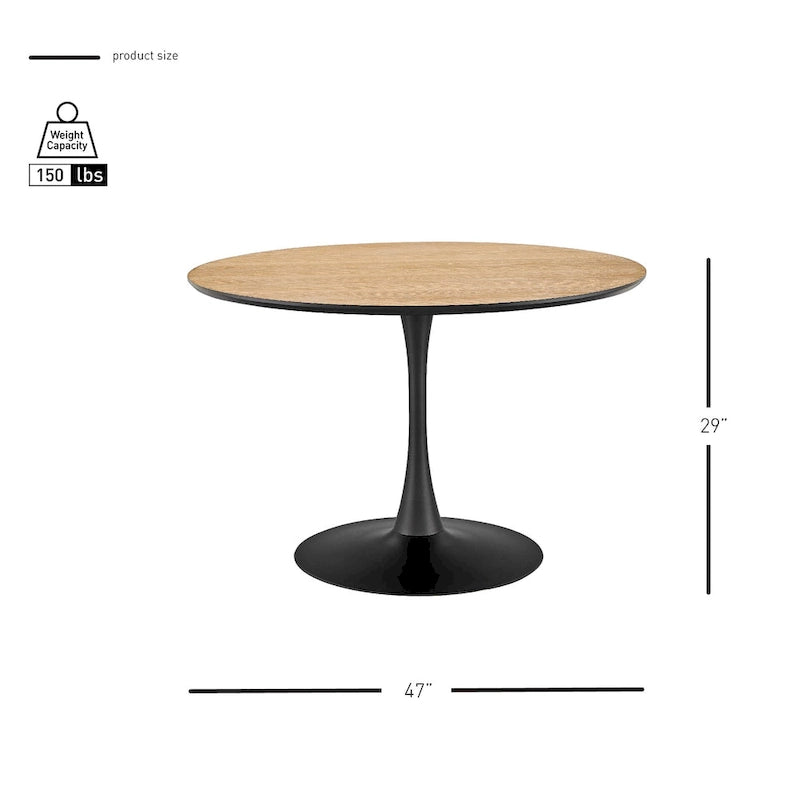 Table à manger ronde style milieu de siècle – Plateau en marbre céramique ou en placage de chêne avec pied central