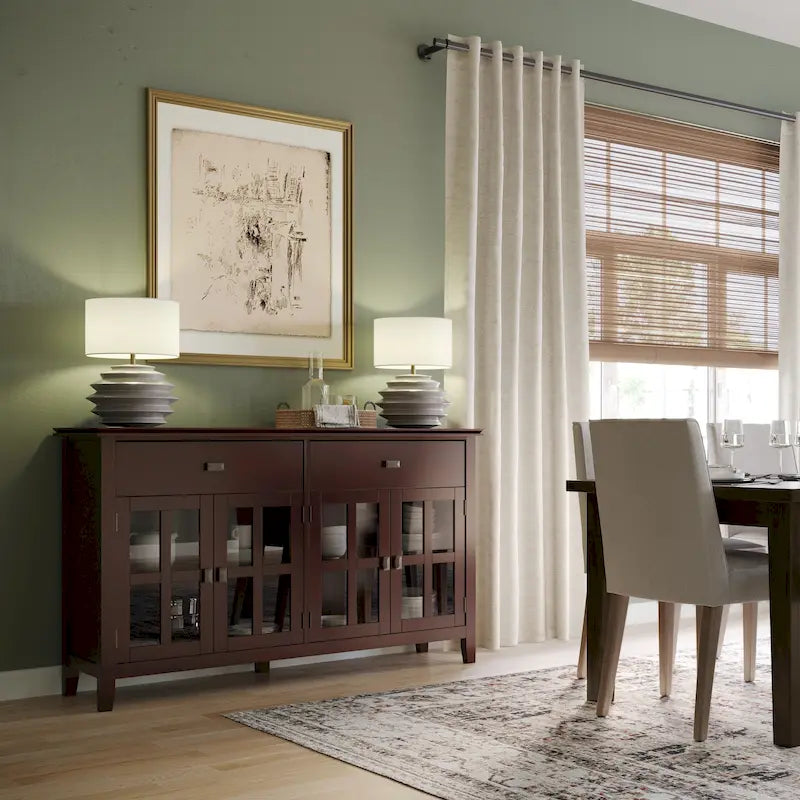 Buffet en pin massif de 60" avec 4 portes vitrées – Rangement de salle à manger transitionnel