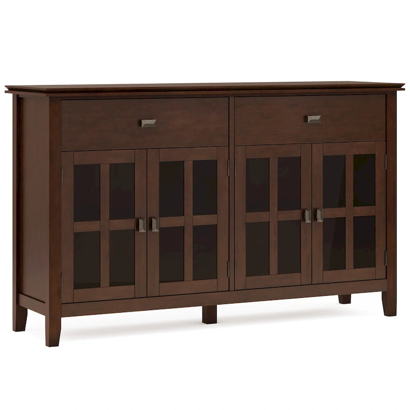 Buffet en pin massif de 60" avec 4 portes vitrées – Rangement de salle à manger transitionnel