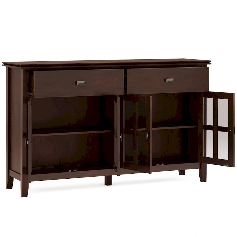 Buffet en pin massif de 60" avec 4 portes vitrées – Rangement de salle à manger transitionnel