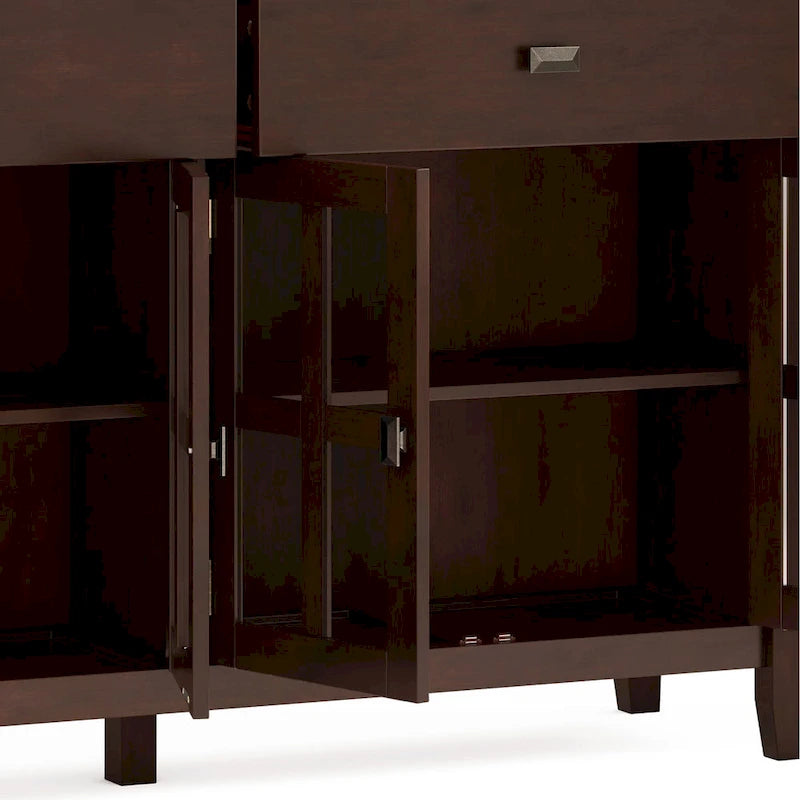 Buffet en pin massif de 60" avec 4 portes vitrées – Rangement de salle à manger transitionnel