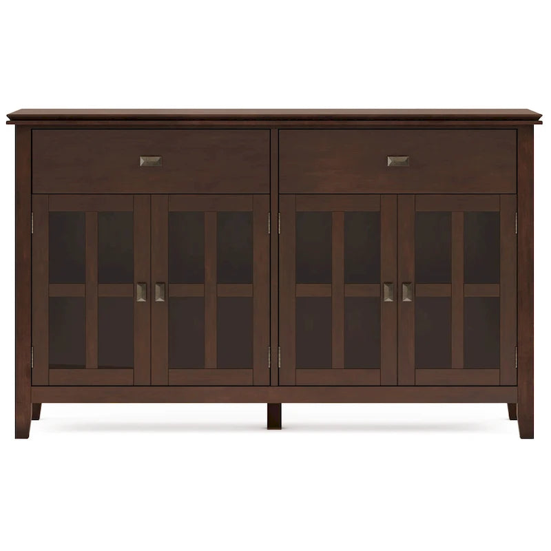 Buffet en pin massif de 60" avec 4 portes vitrées – Rangement de salle à manger transitionnel