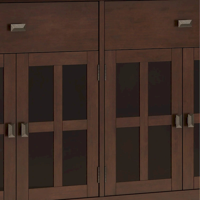Buffet en pin massif de 60" avec 4 portes vitrées – Rangement de salle à manger transitionnel