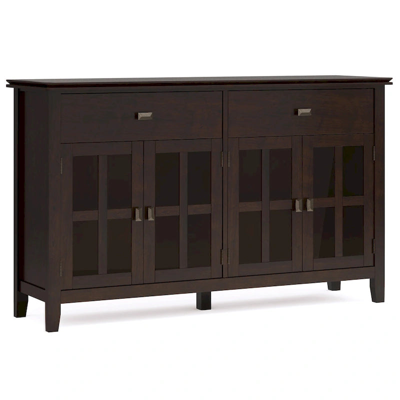 Buffet en pin massif de 60" avec 4 portes vitrées – Rangement de salle à manger transitionnel