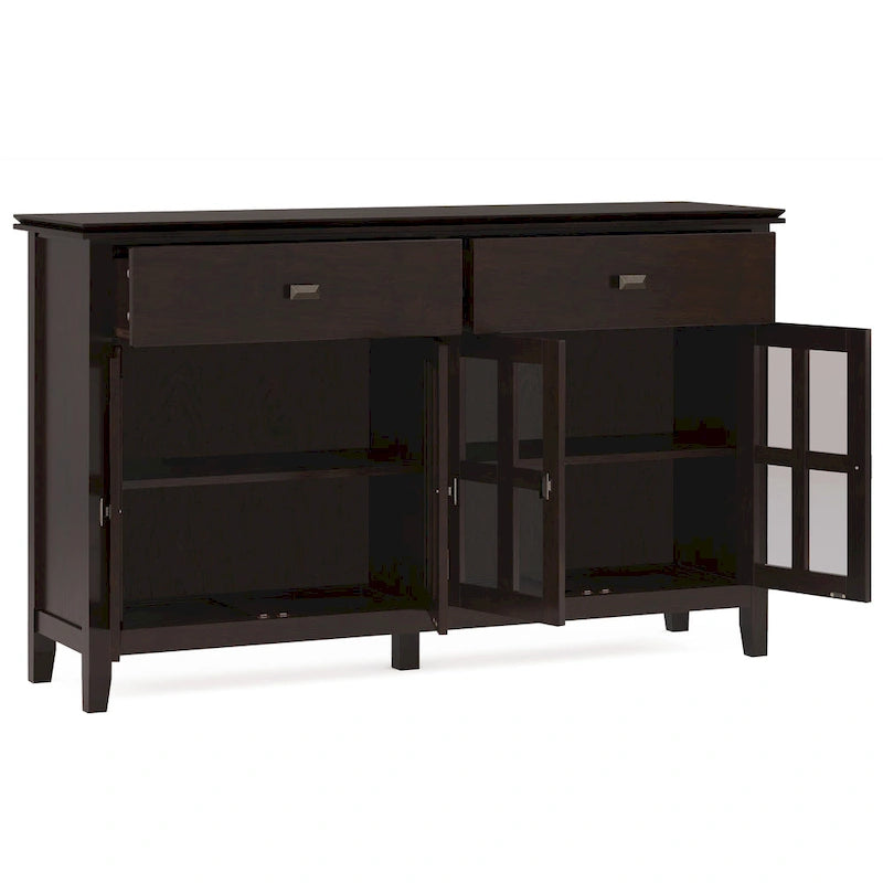 Buffet en pin massif de 60" avec 4 portes vitrées – Rangement de salle à manger transitionnel