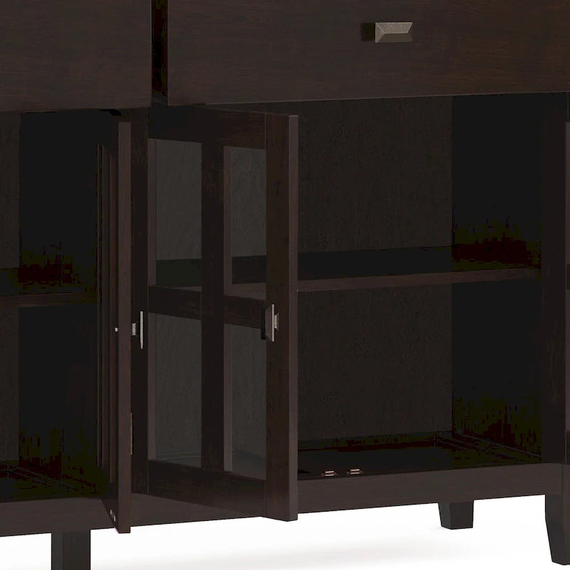 Buffet en pin massif de 60" avec 4 portes vitrées – Rangement de salle à manger transitionnel