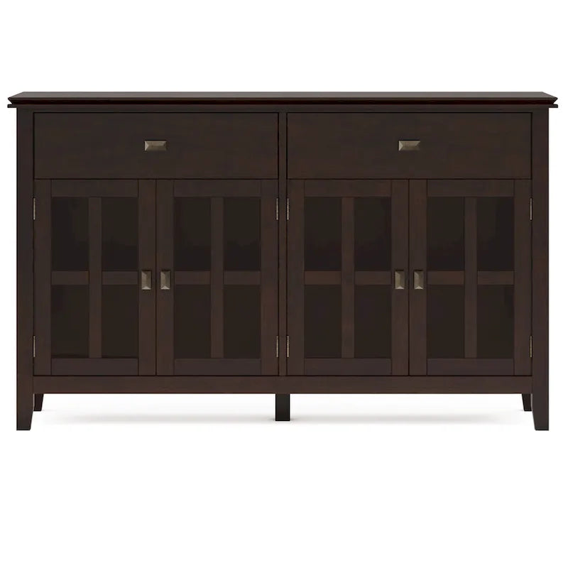 Buffet en pin massif de 60" avec 4 portes vitrées – Rangement de salle à manger transitionnel