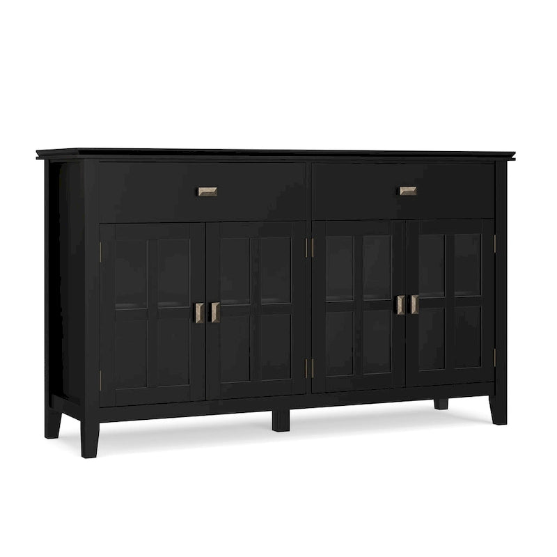 Buffet en pin massif de 60" avec 4 portes vitrées – Rangement de salle à manger transitionnel