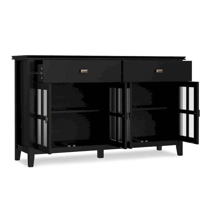 Buffet en pin massif de 60" avec 4 portes vitrées – Rangement de salle à manger transitionnel