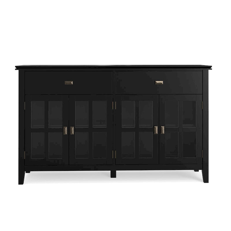 Buffet en pin massif de 60" avec 4 portes vitrées – Rangement de salle à manger transitionnel