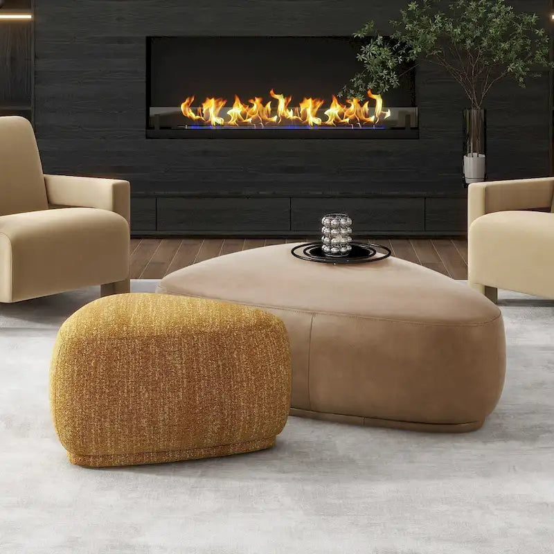 Pouf cocktail triangulaire arrondi de 112 cm – Repose-pieds d'appoint et banc entièrement rembourrés