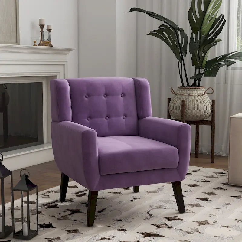 Fauteuil d'appoint capitonné en velours avec pieds en bois massif