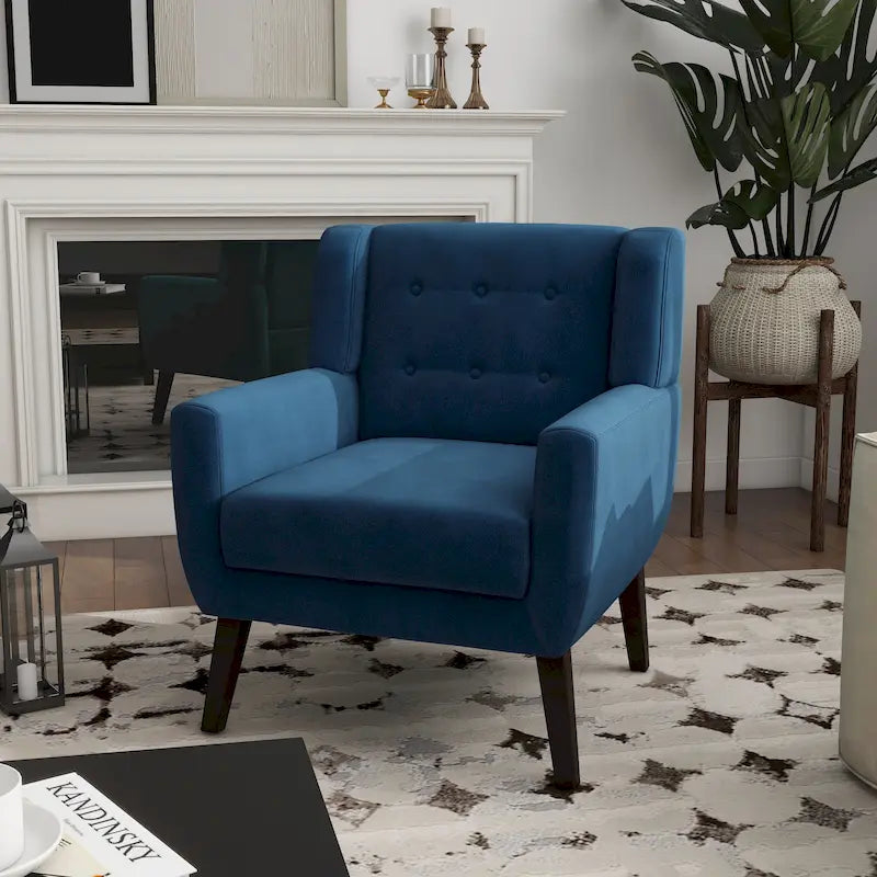 Fauteuil d'appoint capitonné en velours avec pieds en bois massif