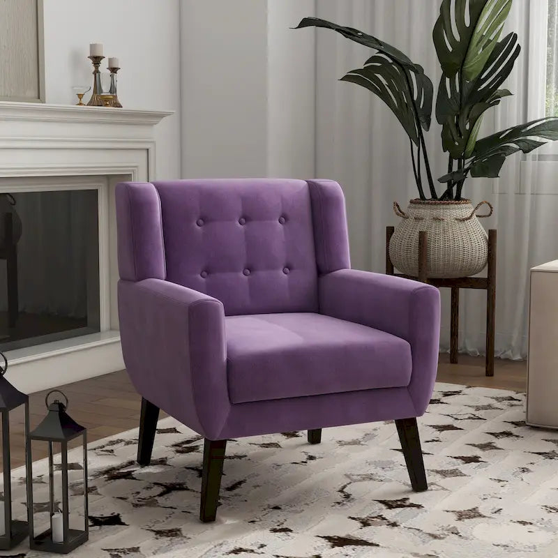 Fauteuil d'appoint capitonné en velours avec pieds en bois massif