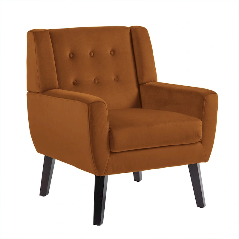 Fauteuil d'appoint capitonné en velours avec pieds en bois massif