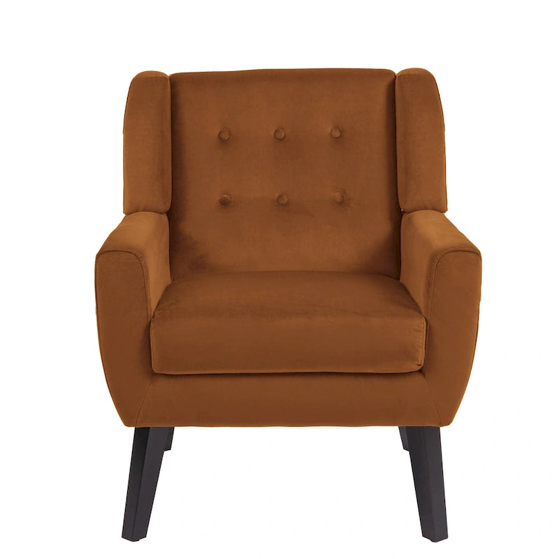 Fauteuil d'appoint capitonné en velours avec pieds en bois massif