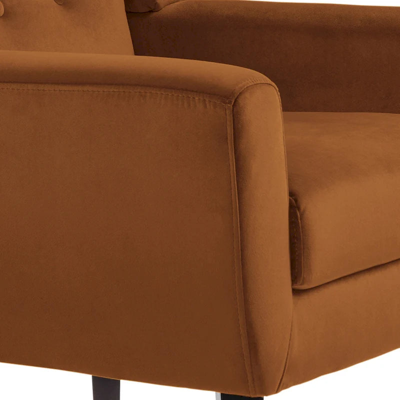 Fauteuil d'appoint capitonné en velours avec pieds en bois massif