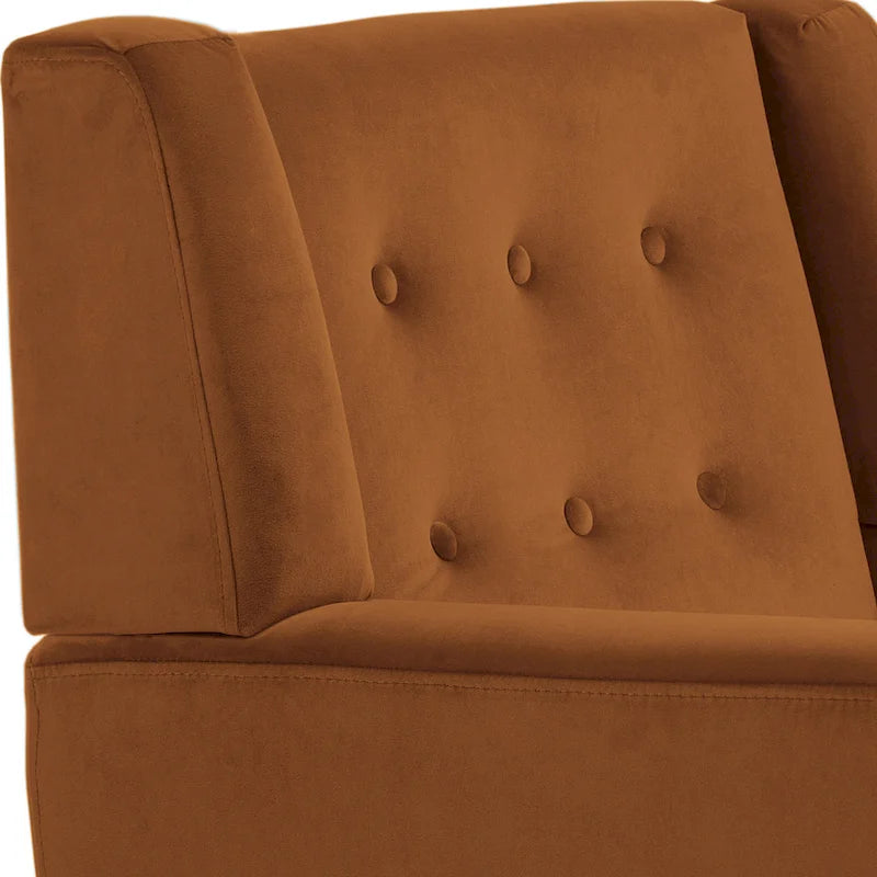 Fauteuil d'appoint capitonné en velours avec pieds en bois massif