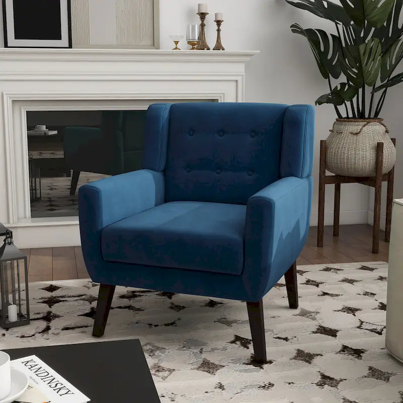 Fauteuil d'appoint capitonné en velours avec pieds en bois massif