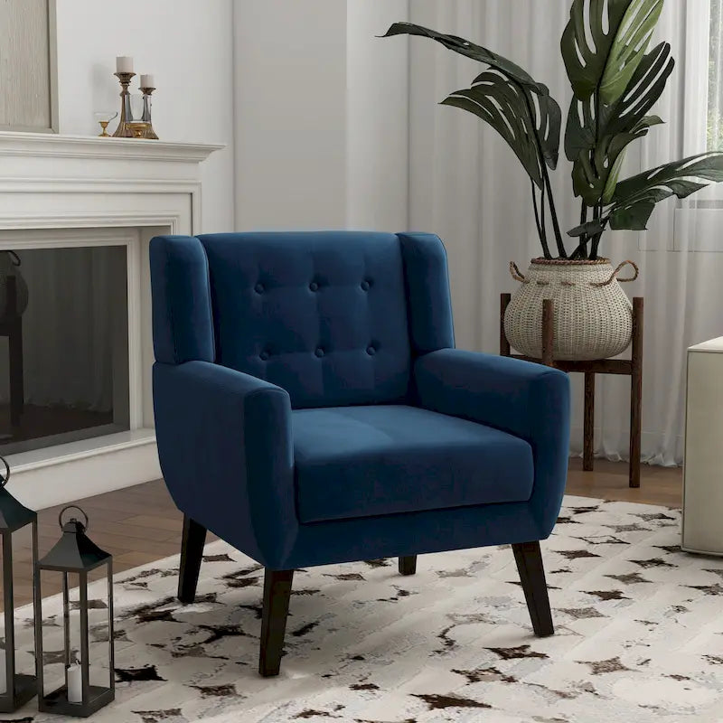 Fauteuil d'appoint capitonné en velours avec pieds en bois massif