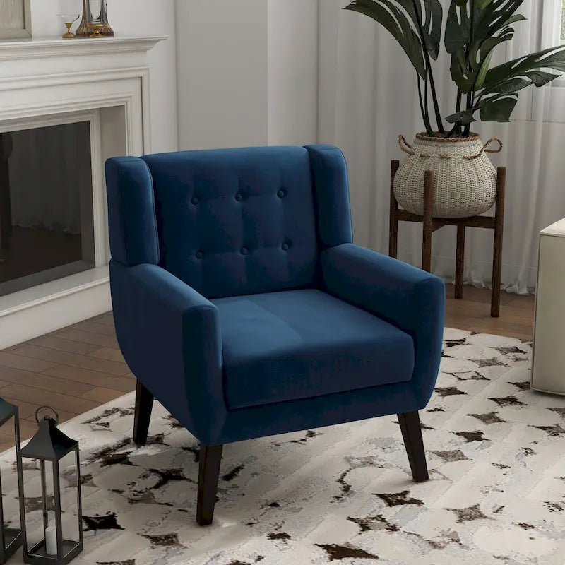 Fauteuil d'appoint capitonné en velours avec pieds en bois massif