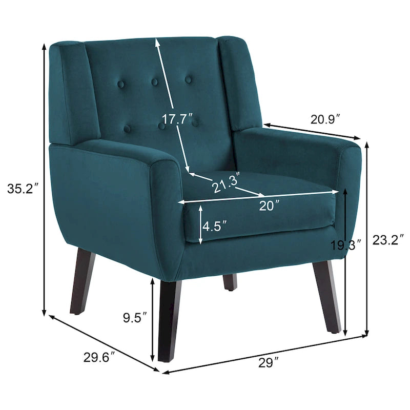 Fauteuil d'appoint capitonné en velours avec pieds en bois massif