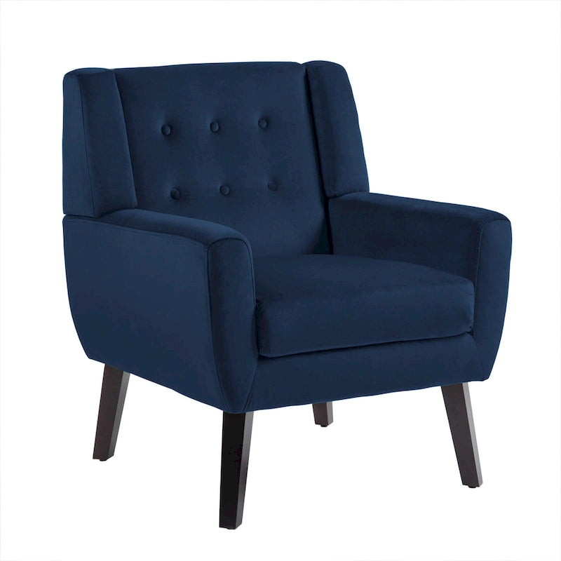Fauteuil d'appoint capitonné en velours avec pieds en bois massif