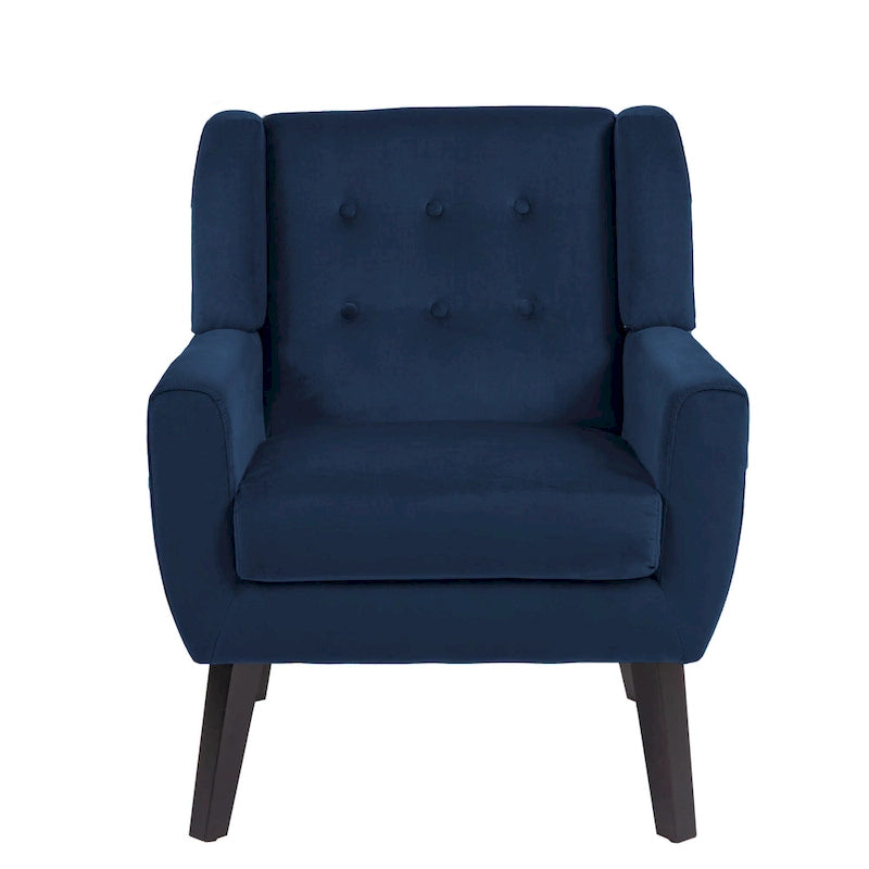 Fauteuil d'appoint capitonné en velours avec pieds en bois massif