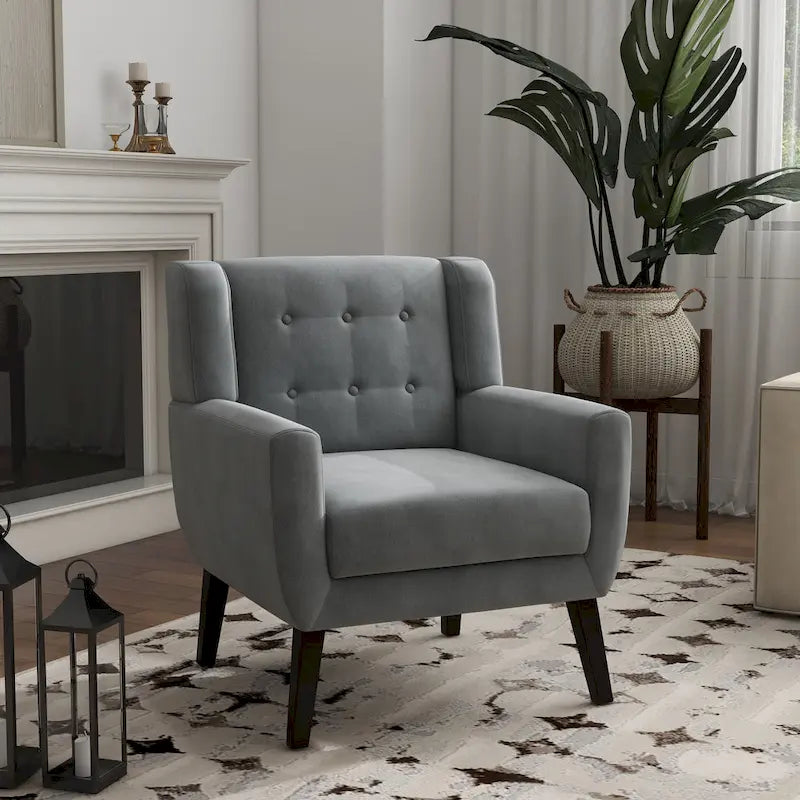 Fauteuil d'appoint capitonné en velours avec pieds en bois massif