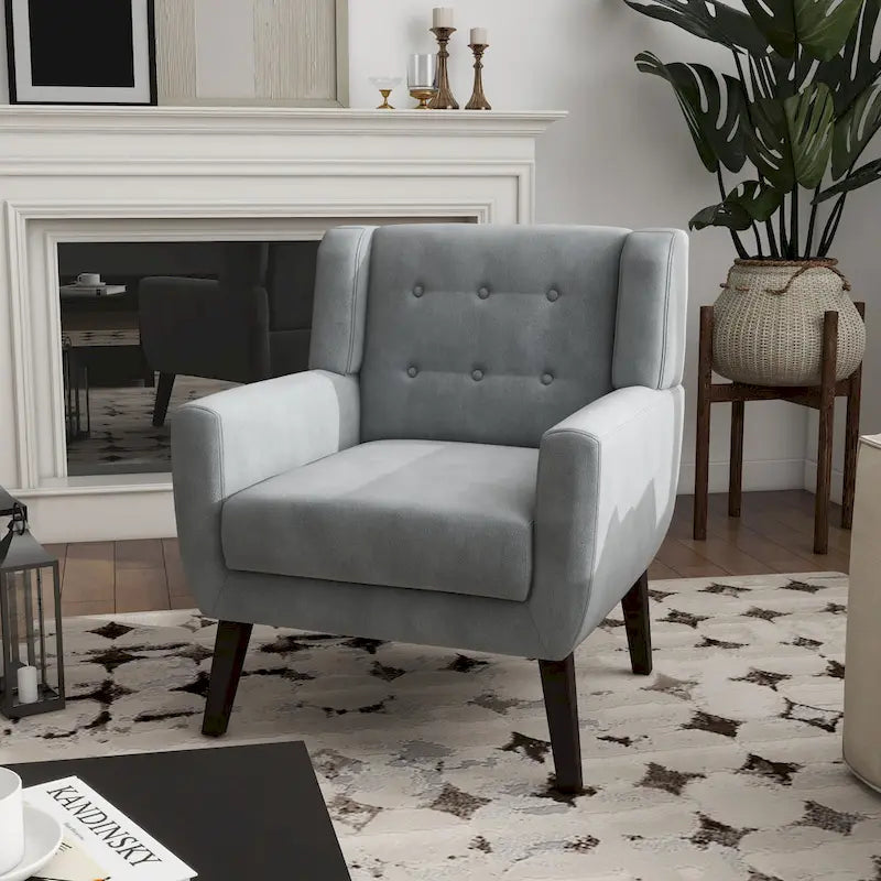 Fauteuil d'appoint capitonné en velours avec pieds en bois massif