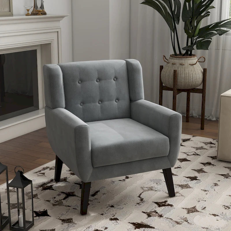 Fauteuil d'appoint capitonné en velours avec pieds en bois massif