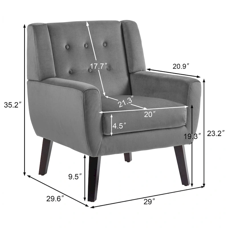Fauteuil d'appoint capitonné en velours avec pieds en bois massif