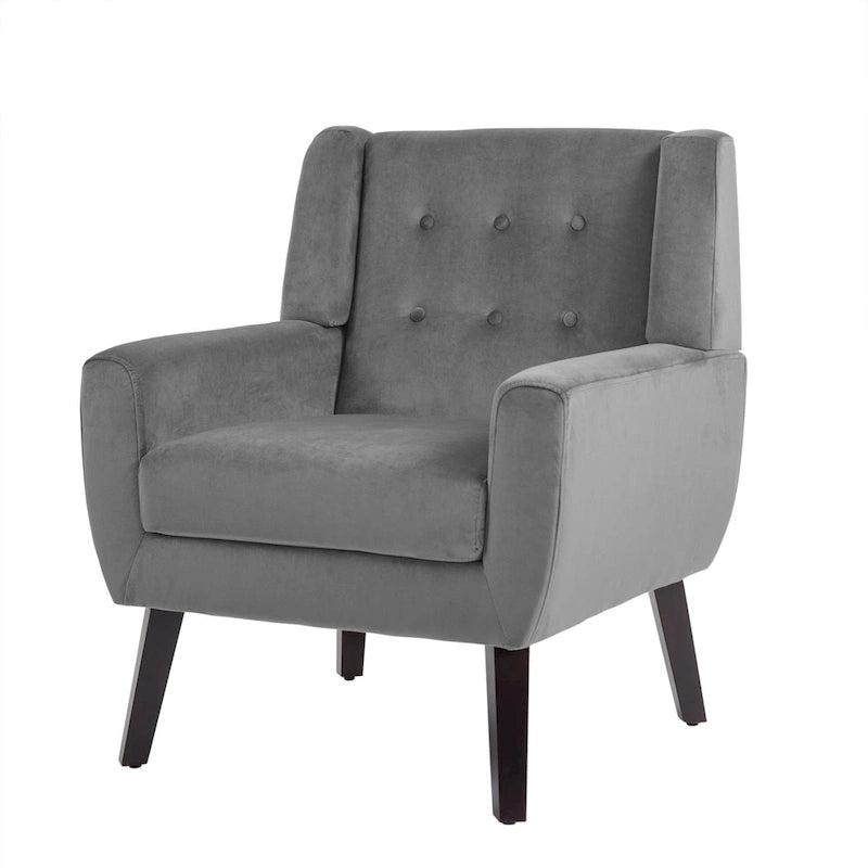 Fauteuil d'appoint capitonné en velours avec pieds en bois massif