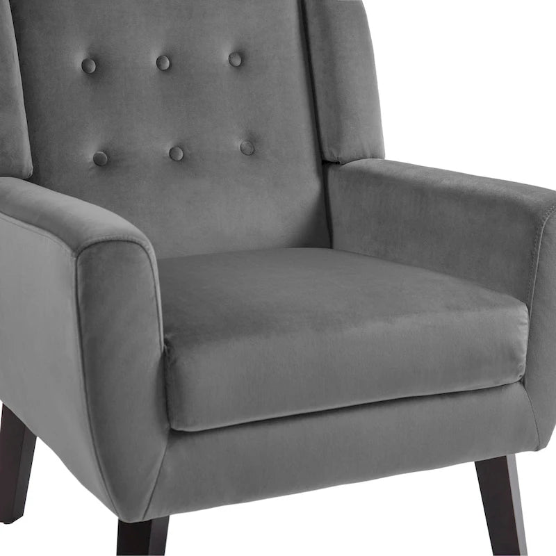 Fauteuil d'appoint capitonné en velours avec pieds en bois massif