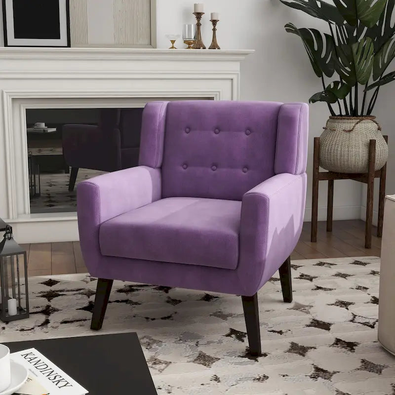 Fauteuil d'appoint capitonné en velours avec pieds en bois massif