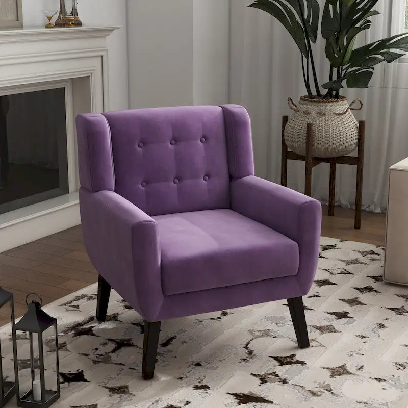Fauteuil d'appoint capitonné en velours avec pieds en bois massif
