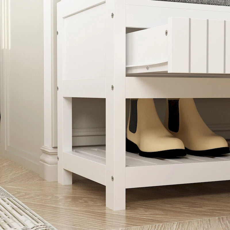 Porte-manteau d'entrée 3-en-1 de 174 cm avec banc, étagère à chaussures, patères et armoire de rangement