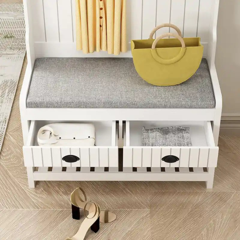 Porte-manteau d'entrée 3-en-1 de 174 cm avec banc, étagère à chaussures, patères et armoire de rangement