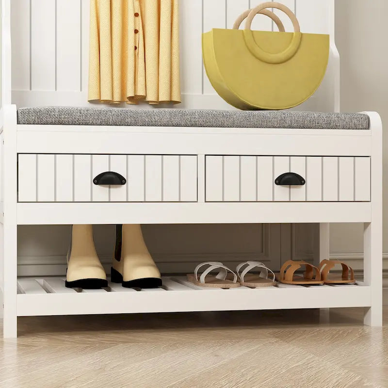 Porte-manteau d'entrée 3-en-1 de 174 cm avec banc, étagère à chaussures, patères et armoire de rangement