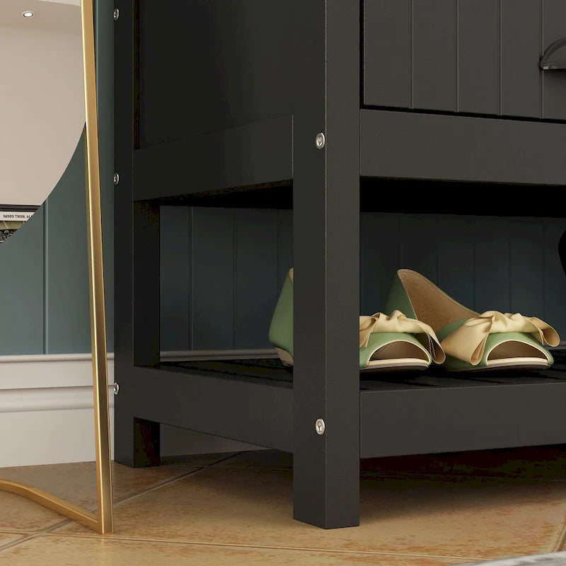 Porte-manteau d'entrée 3-en-1 de 174 cm avec banc, étagère à chaussures, patères et armoire de rangement
