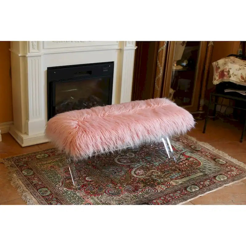 Banc d'appoint à pieds croisés en fausse fourrure – Assise glamour et moelleuse pour chambre et salon