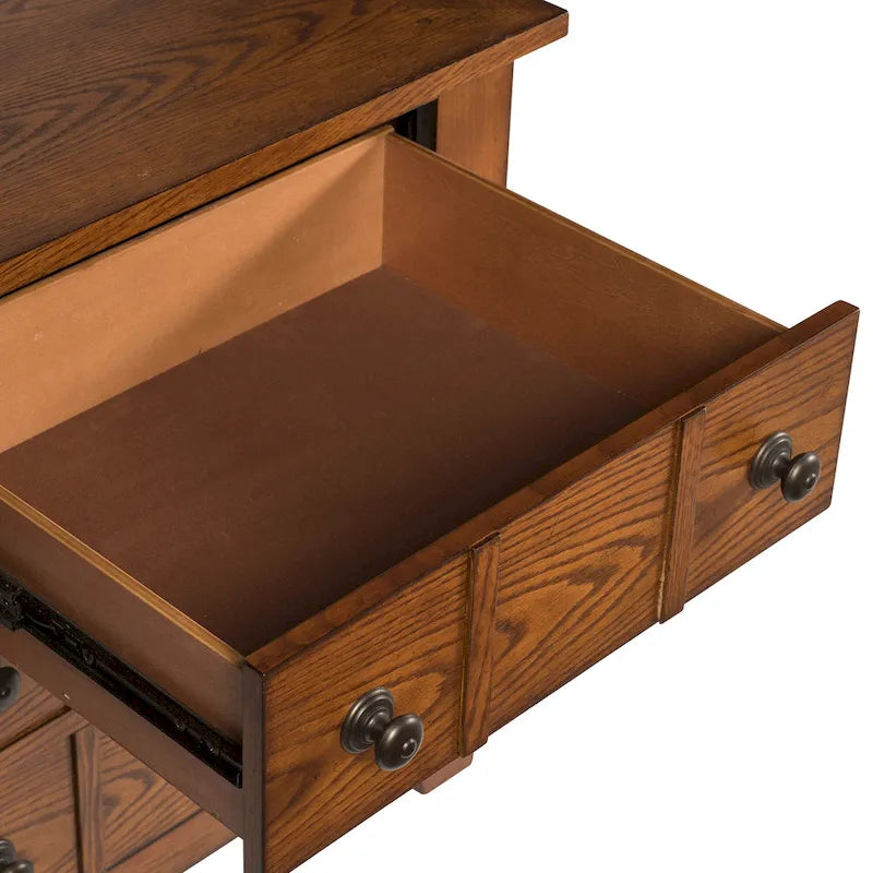 Table de chevet rustique à 2 tiroirs avec assemblage à queue d'aronde et poignées en laiton antique