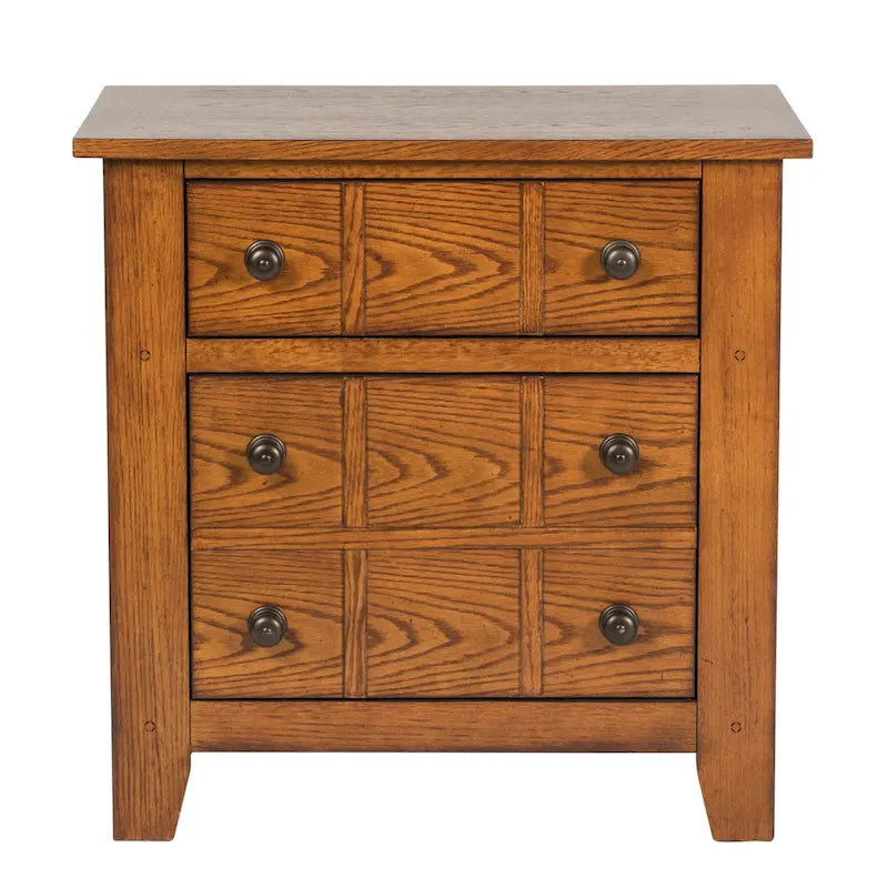 Table de chevet rustique à 2 tiroirs avec assemblage à queue d'aronde et poignées en laiton antique