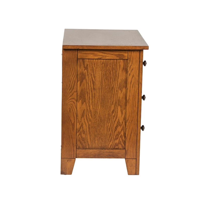 Table de chevet rustique à 2 tiroirs avec assemblage à queue d'aronde et poignées en laiton antique