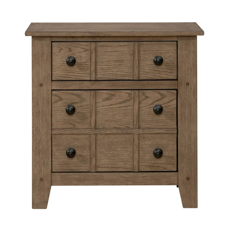 Table de chevet rustique à 2 tiroirs avec assemblage à queue d'aronde et poignées en laiton antique