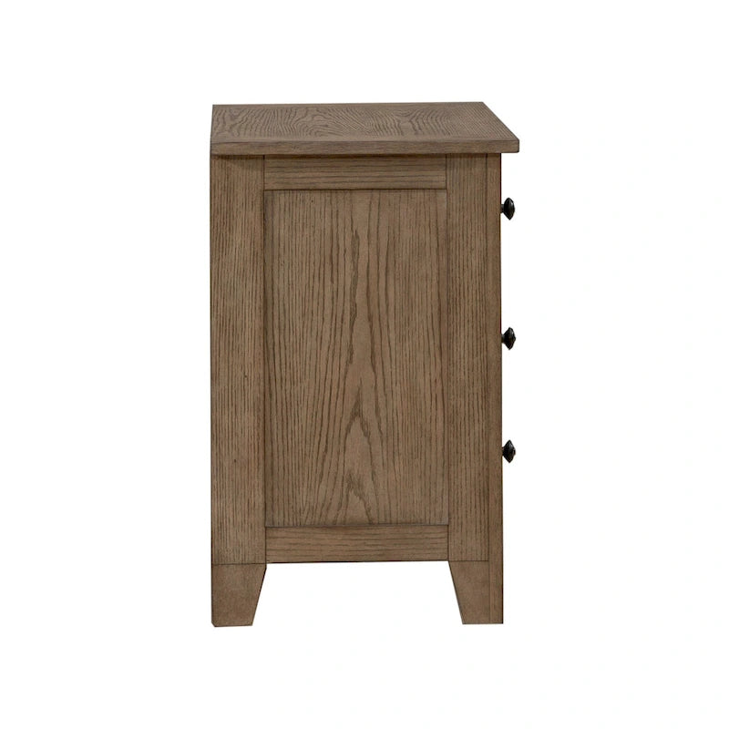 Table de chevet rustique à 2 tiroirs avec assemblage à queue d'aronde et poignées en laiton antique