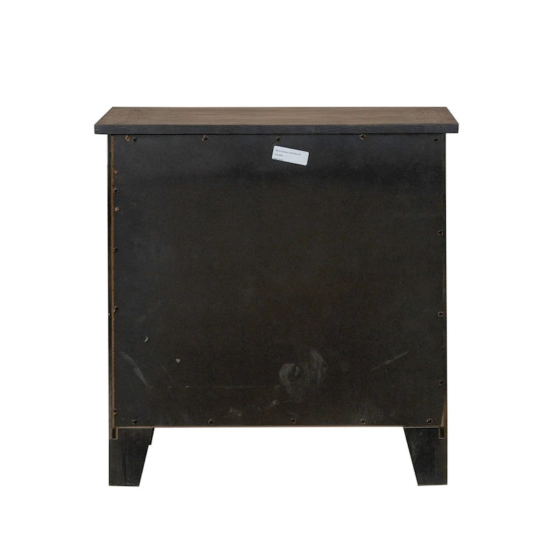 Table de chevet rustique à 2 tiroirs avec assemblage à queue d'aronde et poignées en laiton antique