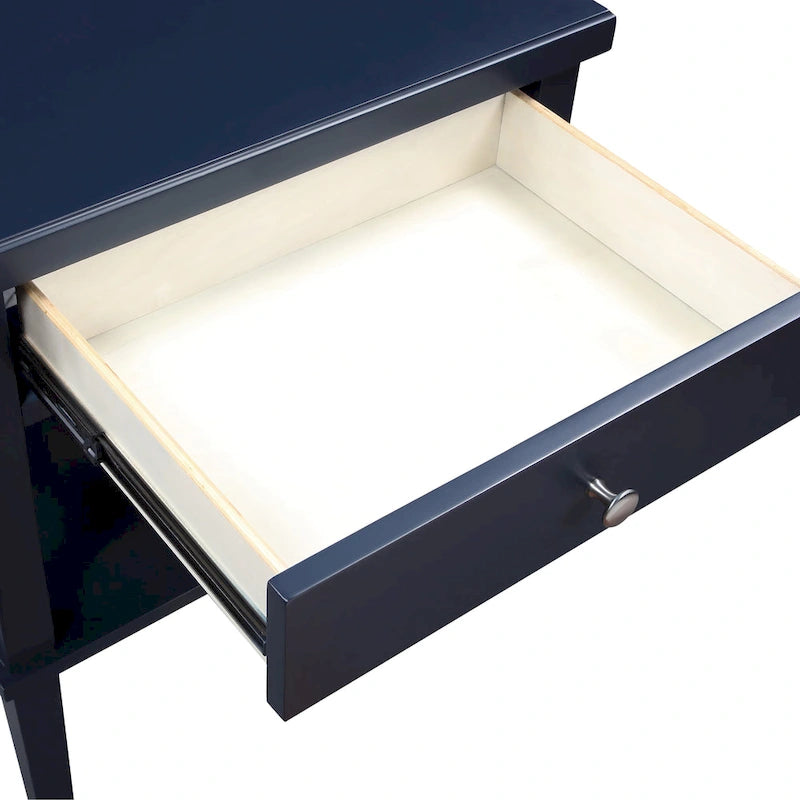 Table de chevet transitionnelle en bois avec tiroir et étagère inférieure ouverte – Détail en X, pieds fuselés