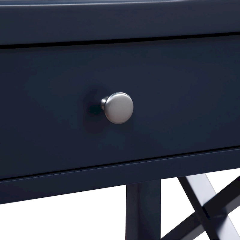 Table de chevet transitionnelle en bois avec tiroir et étagère inférieure ouverte – Détail en X, pieds fuselés