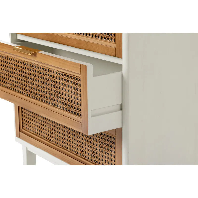 Table de chevet à 3 tiroirs façades cannées en rotin – Commode d'appoint style Ferme pour Chambre et Salon